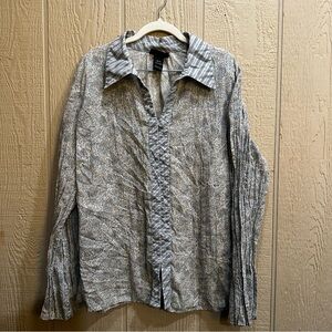 Lane Bryant Women's Gray/Blue Print Button Down Shirt